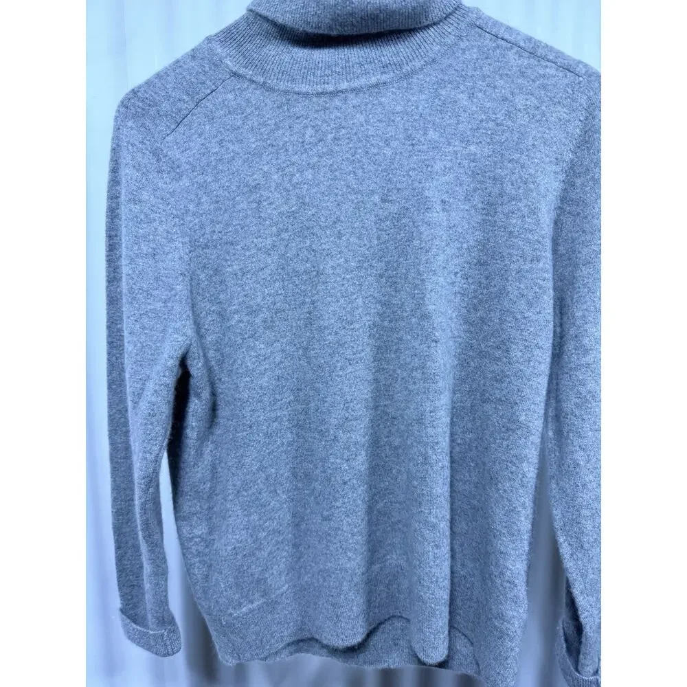 Quince 100% Mongolian Cashmere Turtleneck Sweater L Heather Grey Closet Staple